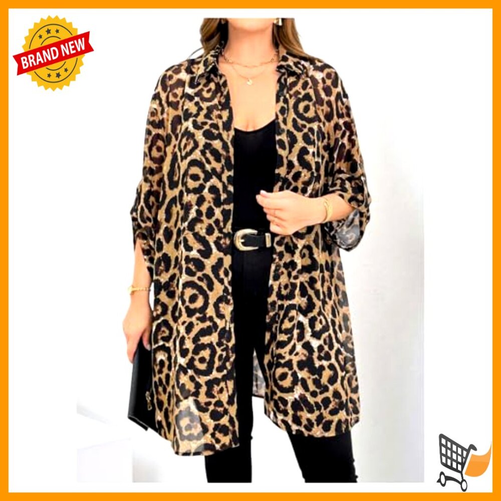 Plus Size Leopard Print Button Down Blouse 3/4 Sl… - image 5